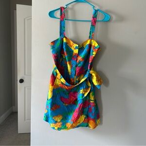 NWT Johnny Was Tropical Silk Romper in Turquoise, Yellow & Pink